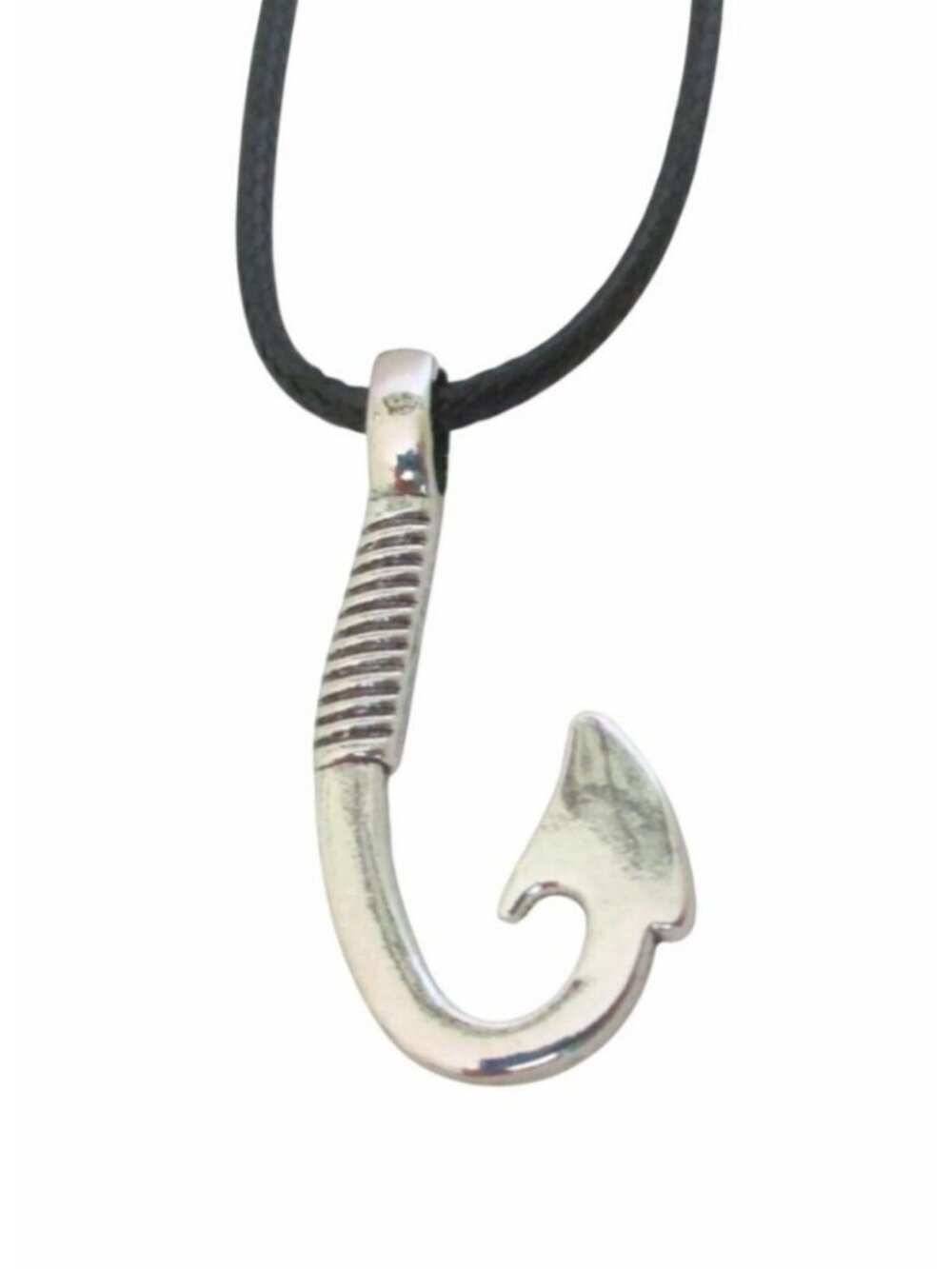 New Fish Hook Pendant Necklace on 18" to 20" Black Cord Unisex Jewelry Gift